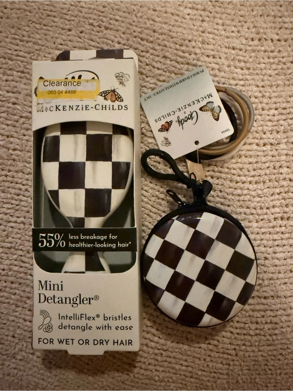 Wet Brush x MacKenzie-Childs Mini Detangler & Goody Hair Tie Set – Black Check